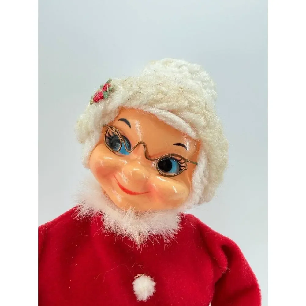 Vintage Handmade Mrs Claus Christmas Doll Red Felt Folk Art Holiday Decor